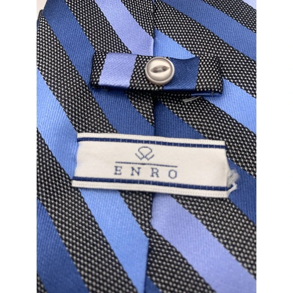 Enro 100% Silk Men's Necktie Tie Stripe‎ Blue Purple Grey/Silver